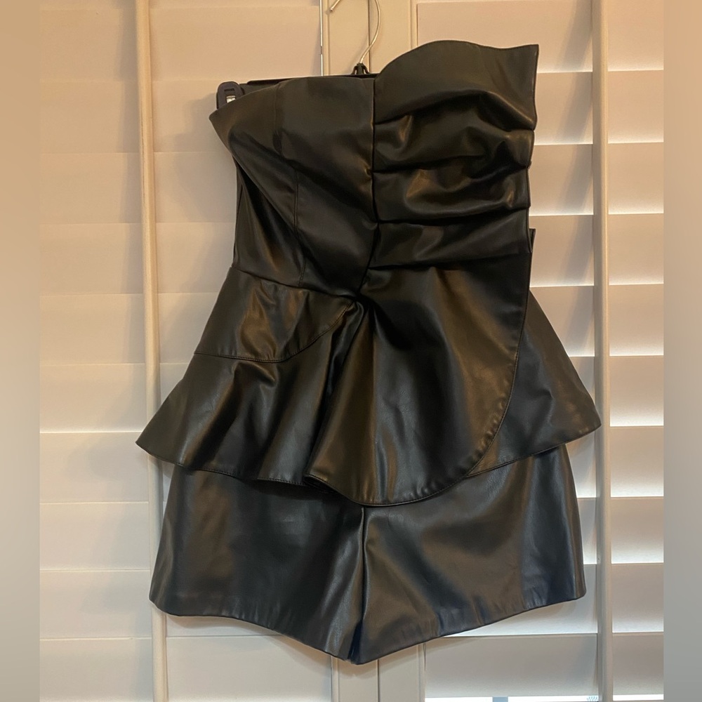 BOUTiQUE Leather Look Black Romper size small NWOT Stunning!